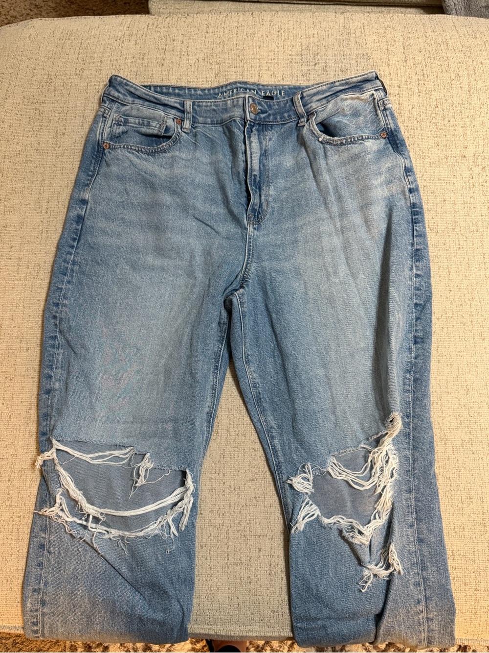 American Eagle Outfitters Light Blue Distressed Straight Leg Jeans